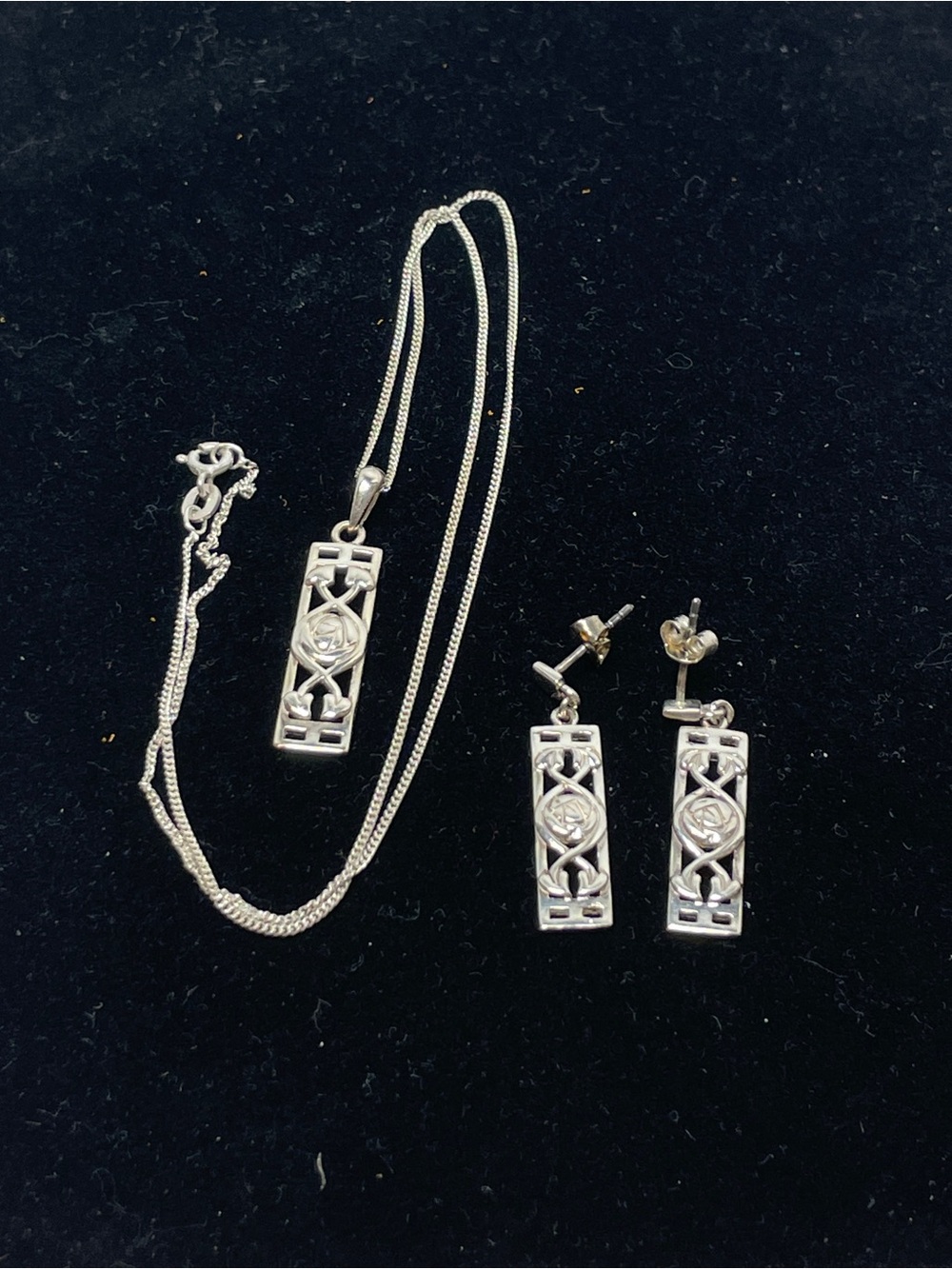 VTG Sterling 925 Charles Rennie Mackintosh Style Art Nouveau Earrings Necklace